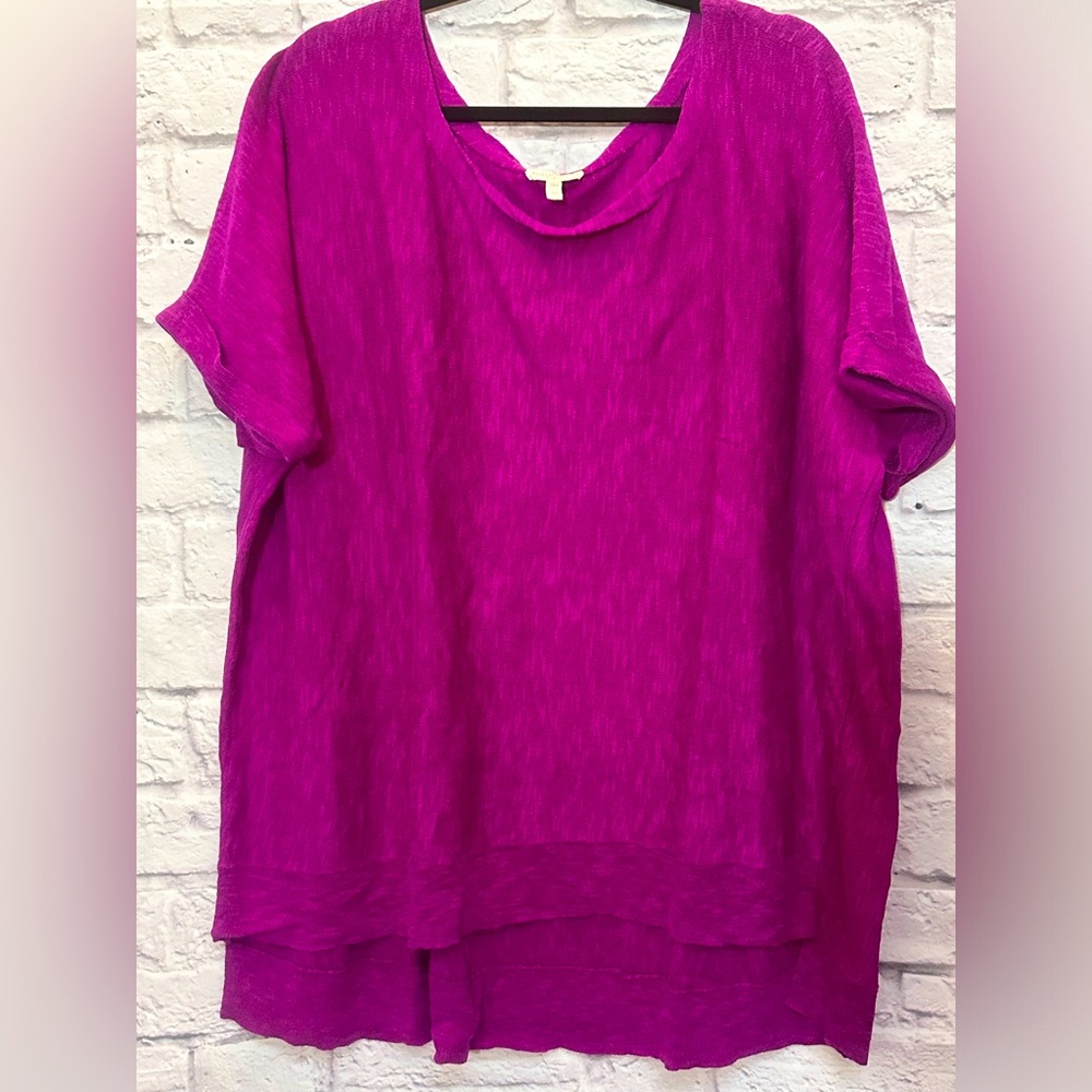 Eileen Fisher 2X fuchsia linen/cotton blend short sleeve top